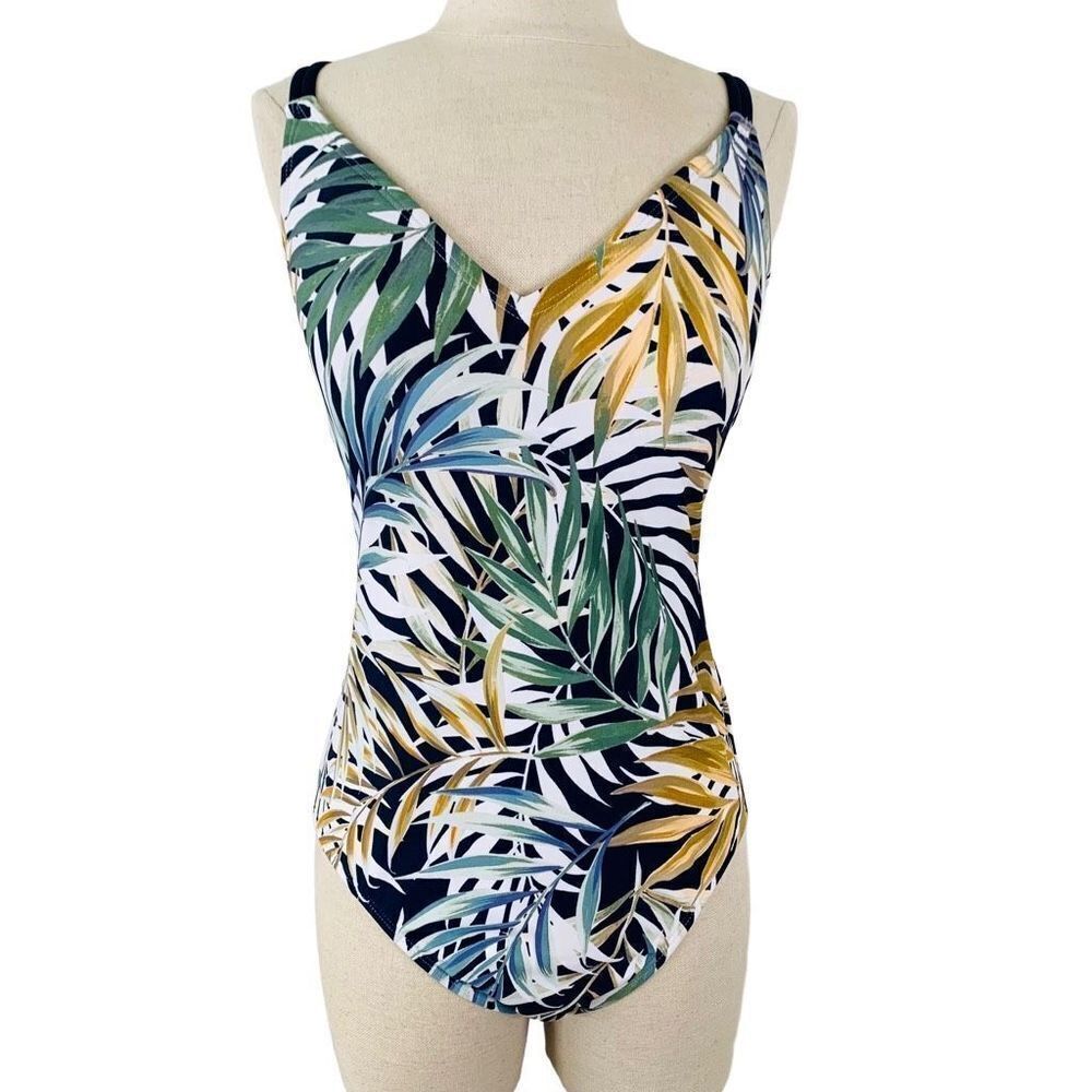 Hurley one Piece swimsuit tropical print criss cross back deep v neck suit